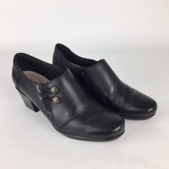 Clarks Emslie Warren Black Button Zip Ankle Bootie 9.5 - Picture 1 of 16